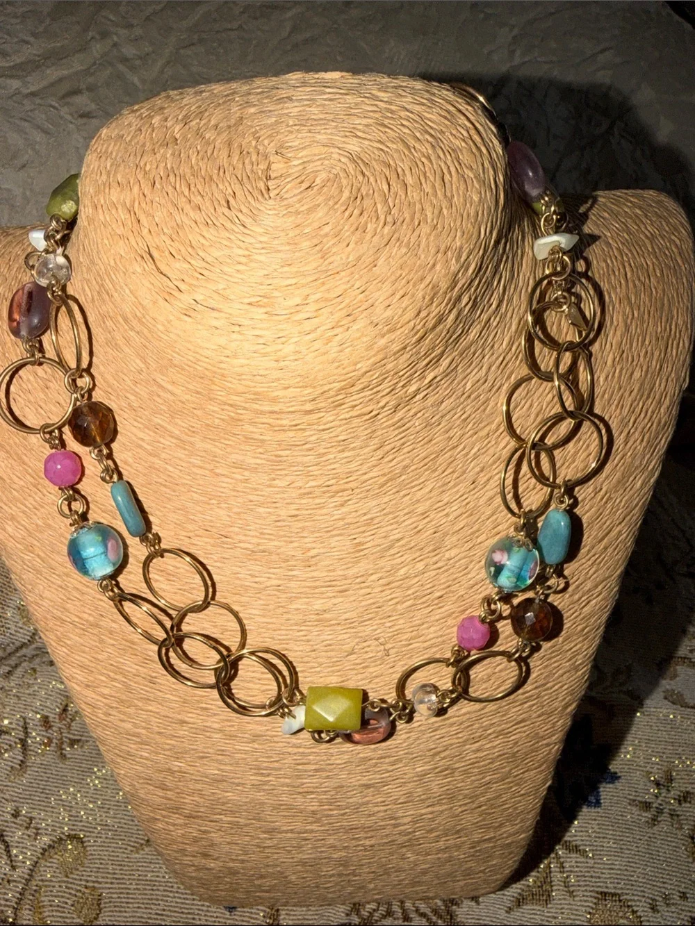 Long lovely light weight necklace many pretty beads and gemstones